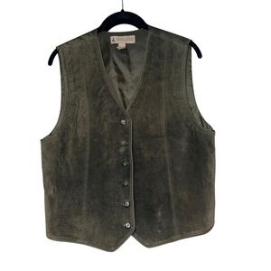 Marsh Landing Suede Vest Women Medium Olive Green Leather Nylon